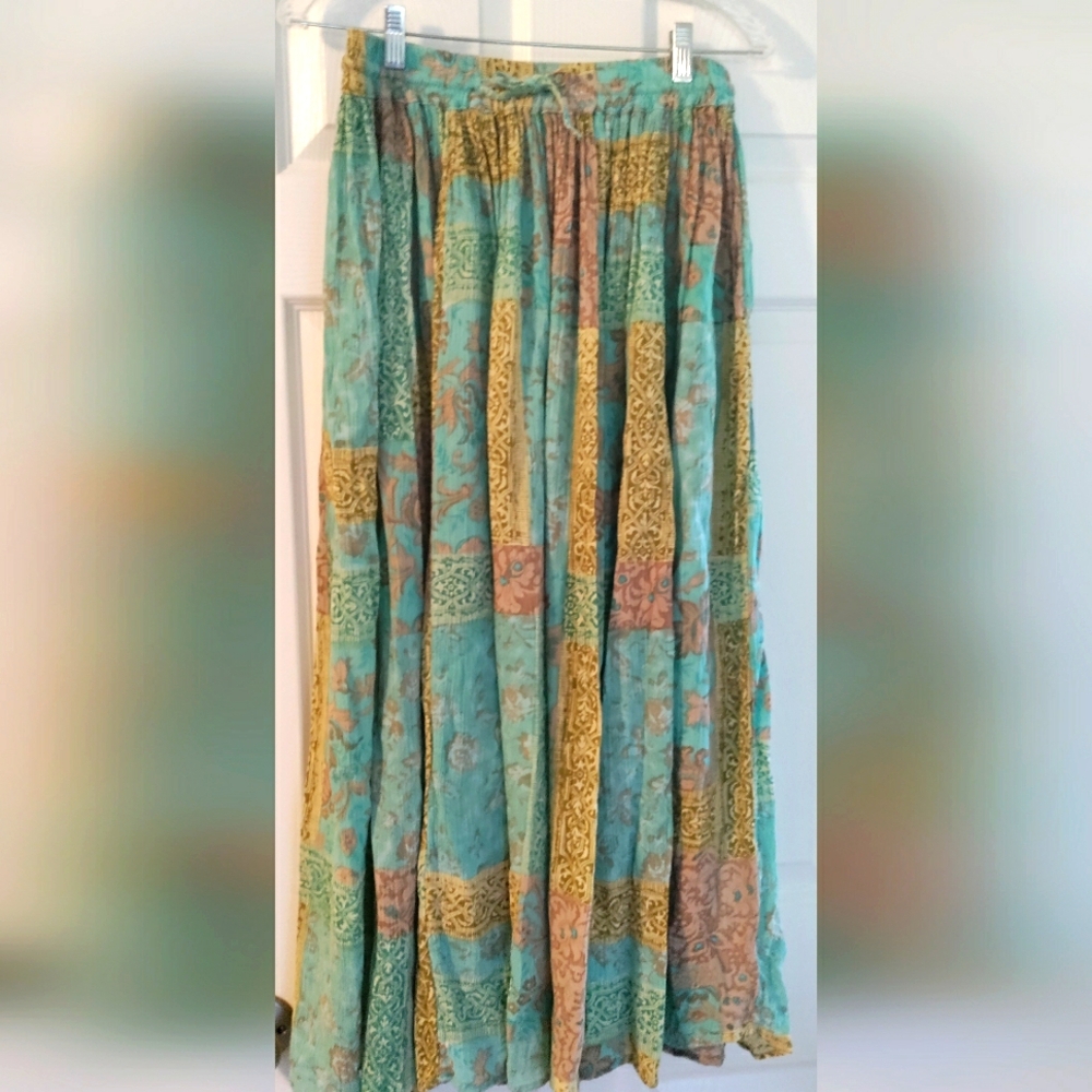 Phool Elastic Waist Turquoise And Tan print Dress. OS